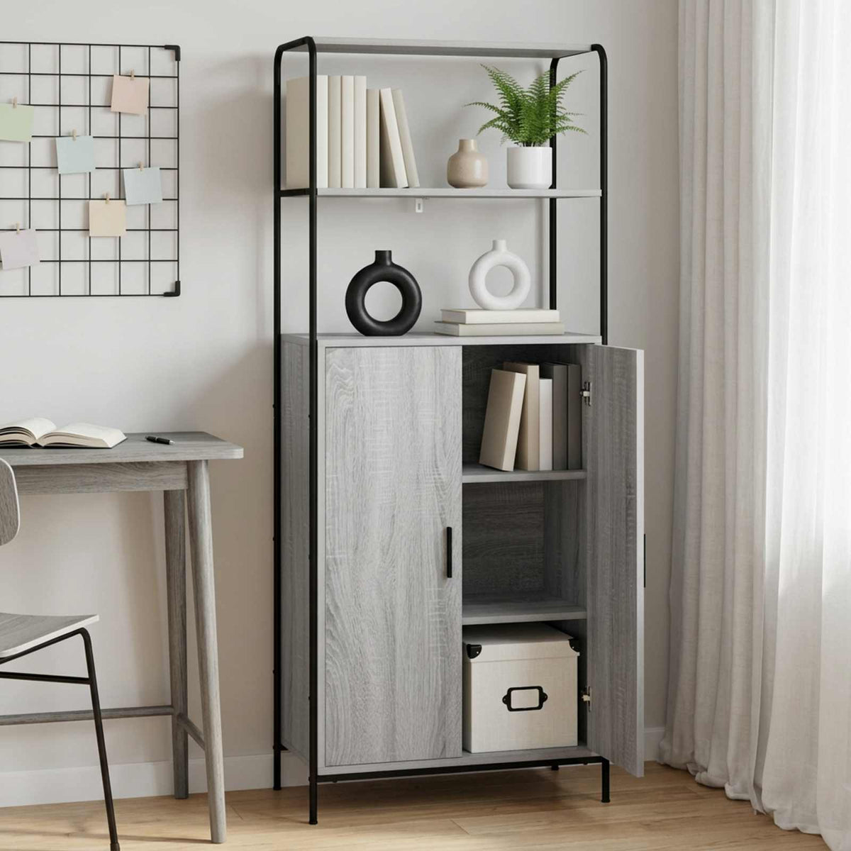 vidaXL Highboard Grey Sonoma 65 x 33 x 161 cm Engineered Wood
