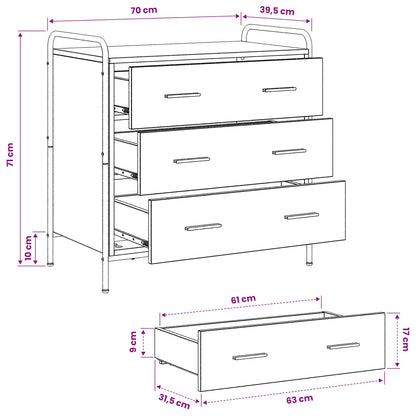 vidaXL Drawer Cabinet Black Oak 70 x 39.5 x 71 cm Engineered Wood