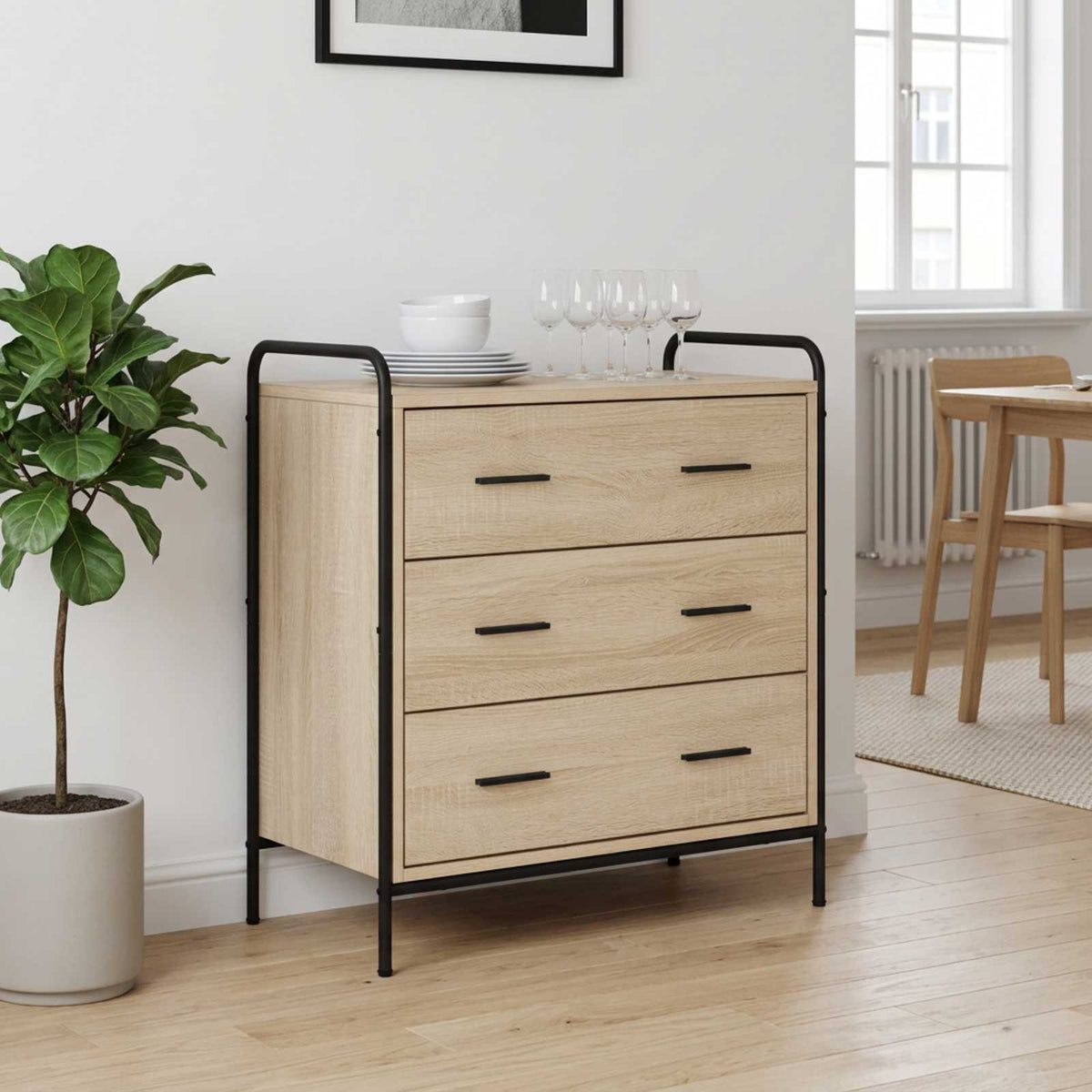 vidaXL Drawer Cabinet Sonoma Oak 70 x 39.5 x 71 cm Engineered Wood
