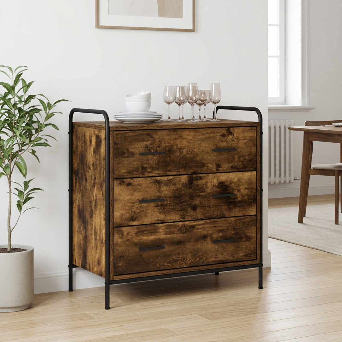 vidaXL Drawer Cabinet Smoked Oak 70 x 39.5 x 71 cm Engineered Wood