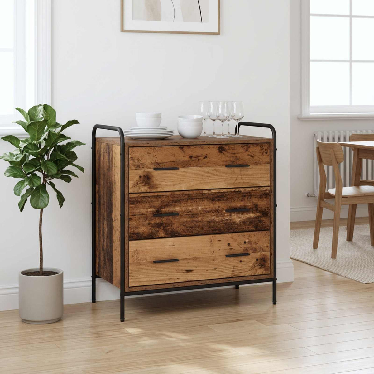 vidaXL Drawer Cabinet Old Wood 70 x 39.5 x 71 cm Engineered Wood