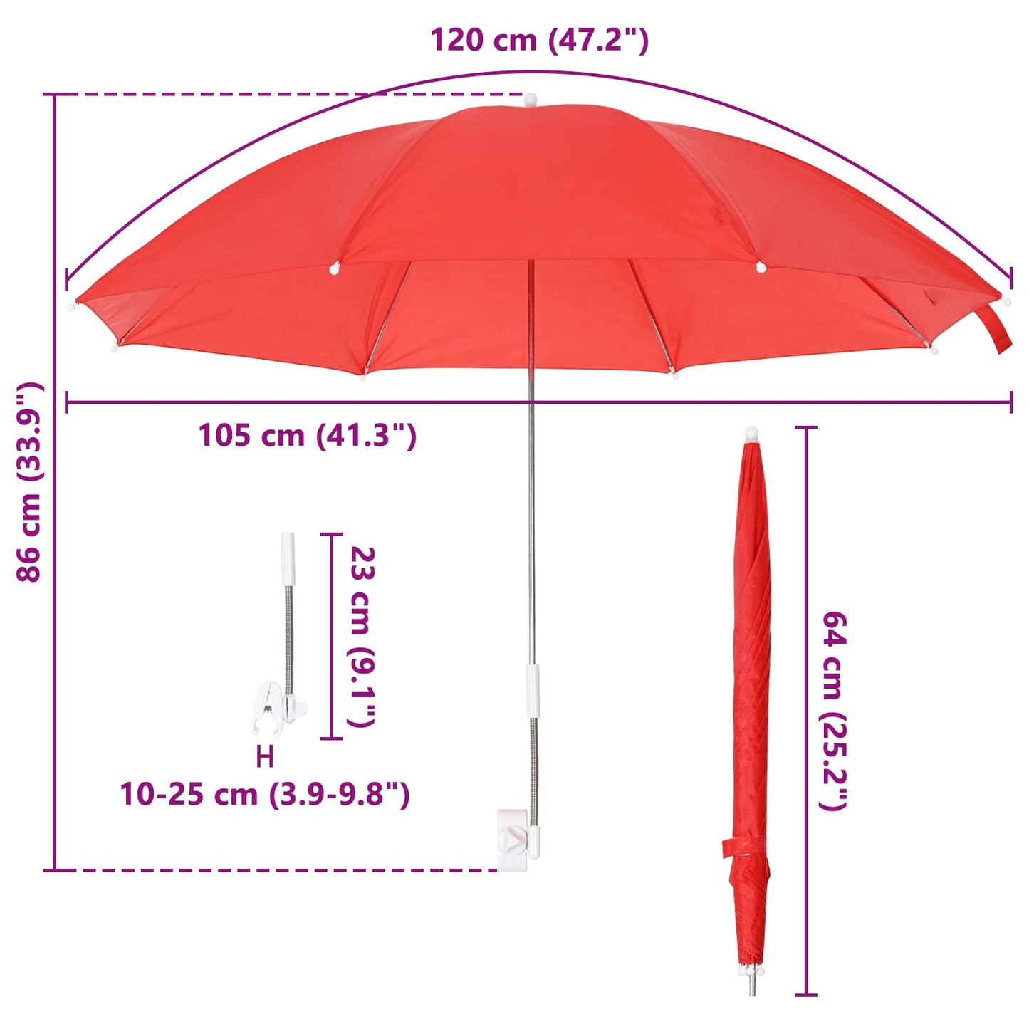 vidaXL Umbrella with Clamp 2 pcs Fire Brick Red Ø 105 x 86 cm