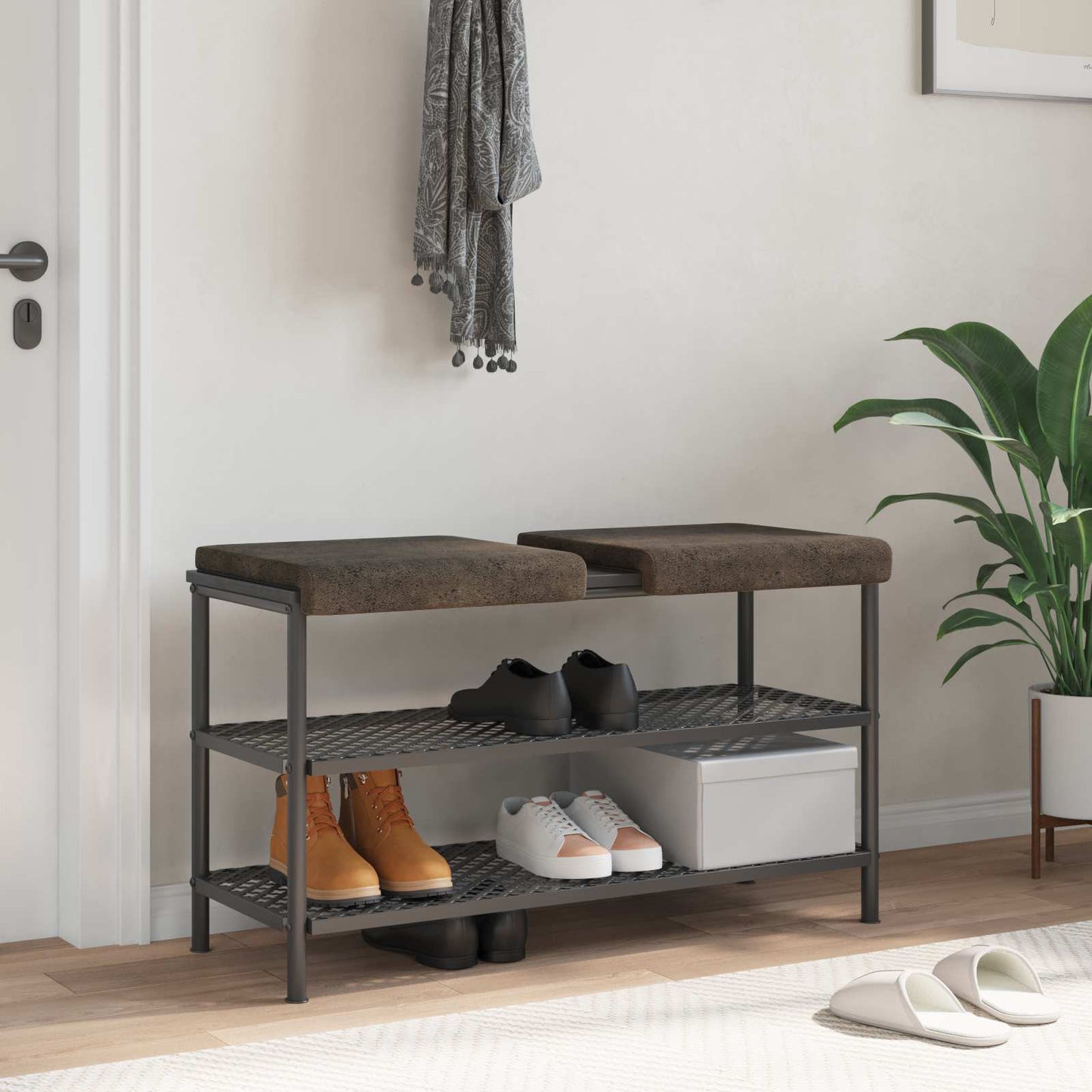 vidaXL Bench Cushion 2 pcs Faux Suede Fabric Dark Grey Depth 35 cm
