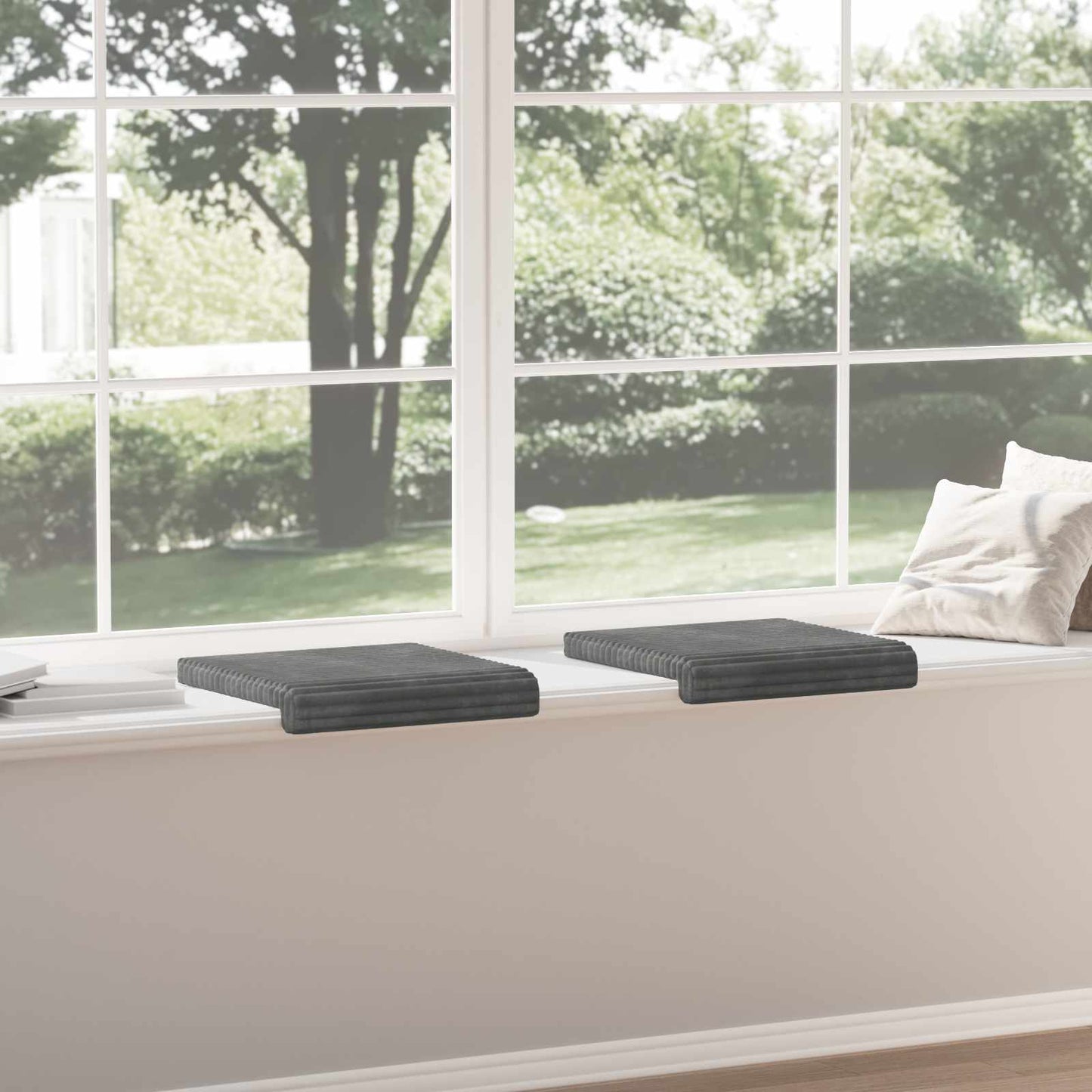 vidaXL Bench Cushion 2 pcs Plush Corduroy Light Grey Depth 35 cm