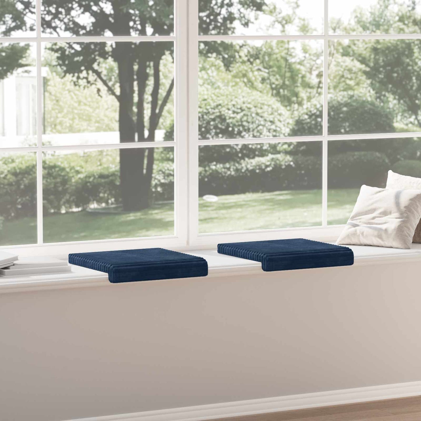 vidaXL Bench Cushion 2 pcs Plush Corduroy Navy Blue Depth 35 cm