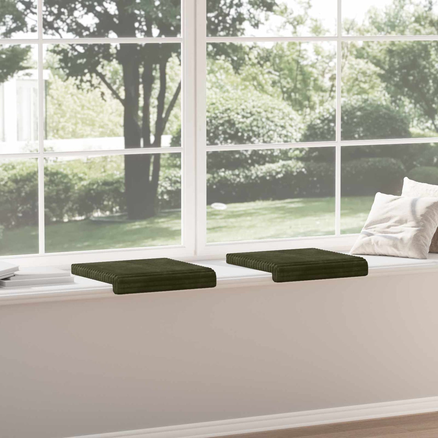 vidaXL Bench Cushion 2 pcs Plush Corduroy Green Depth 35 cm