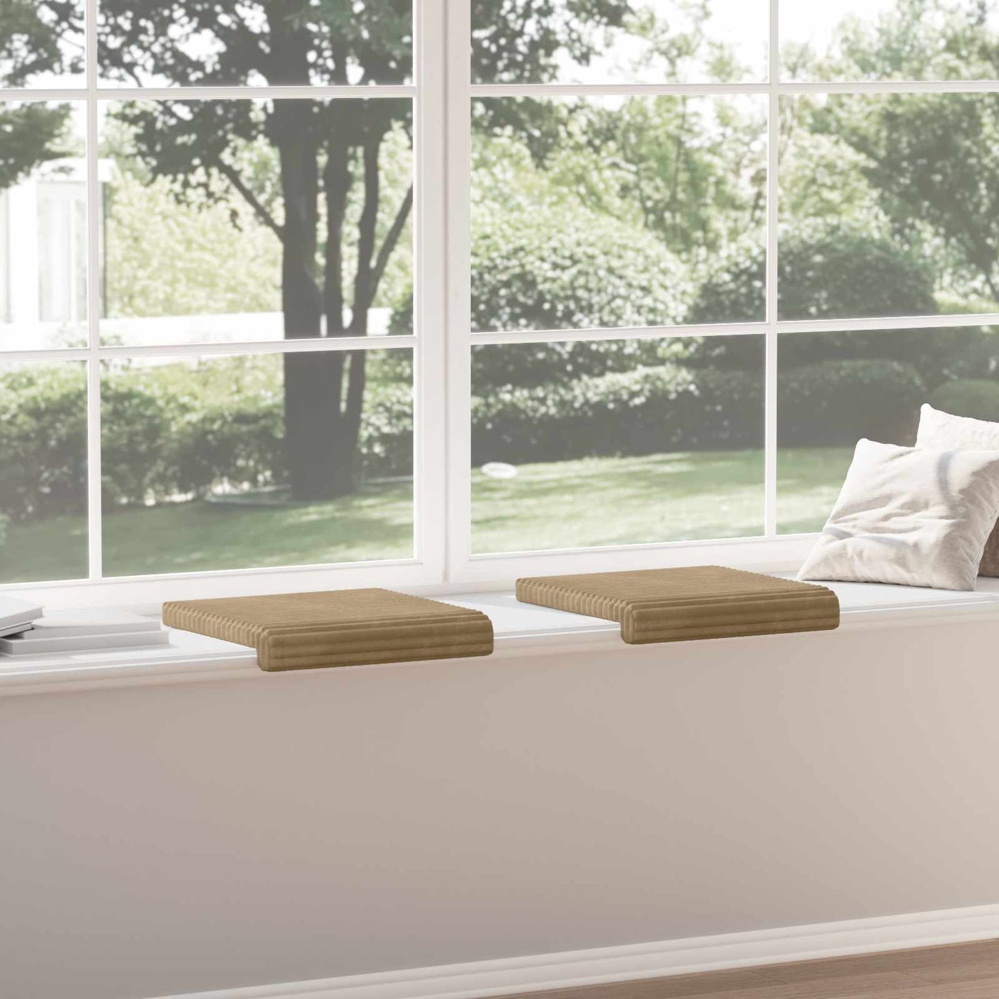 vidaXL Bench Cushion 2 pcs Plush Corduroy Taupe Depth 35 cm