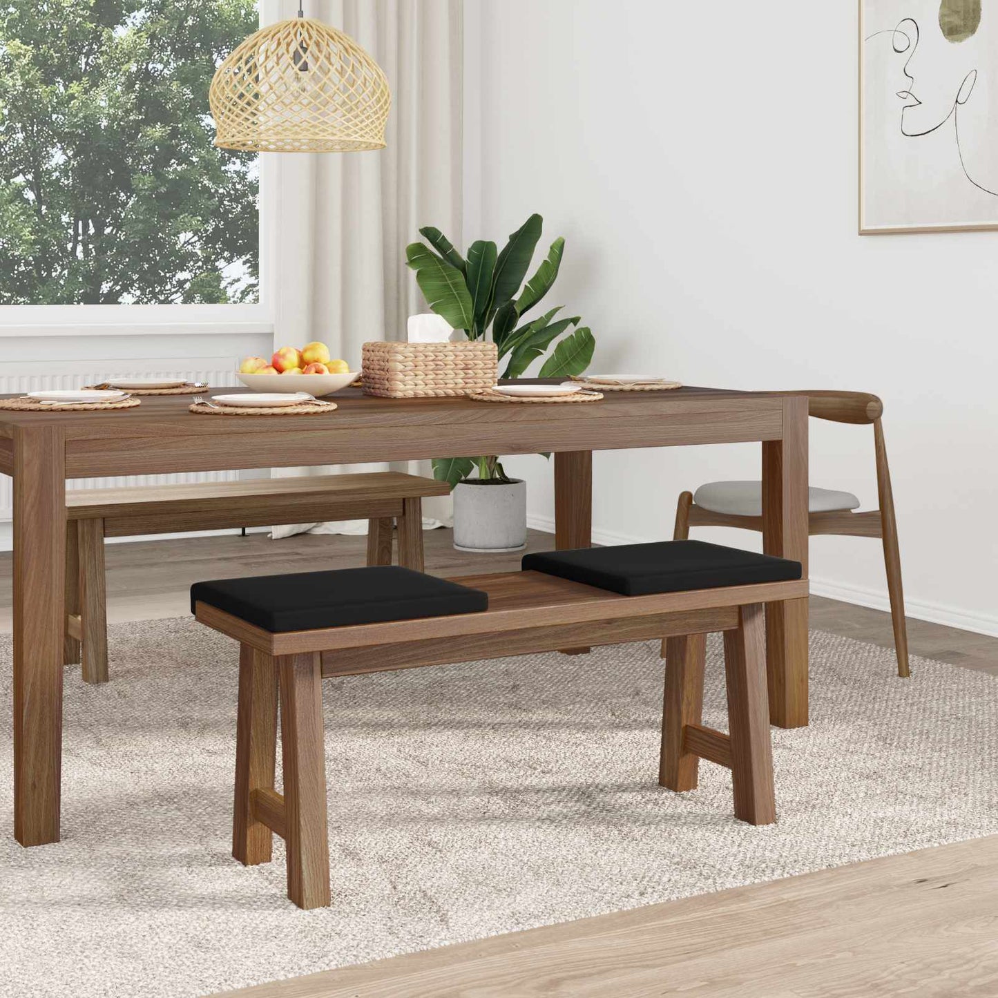 vidaXL Bench Cushion 2 pcs Textured Velvet Black Depth 35 cm
