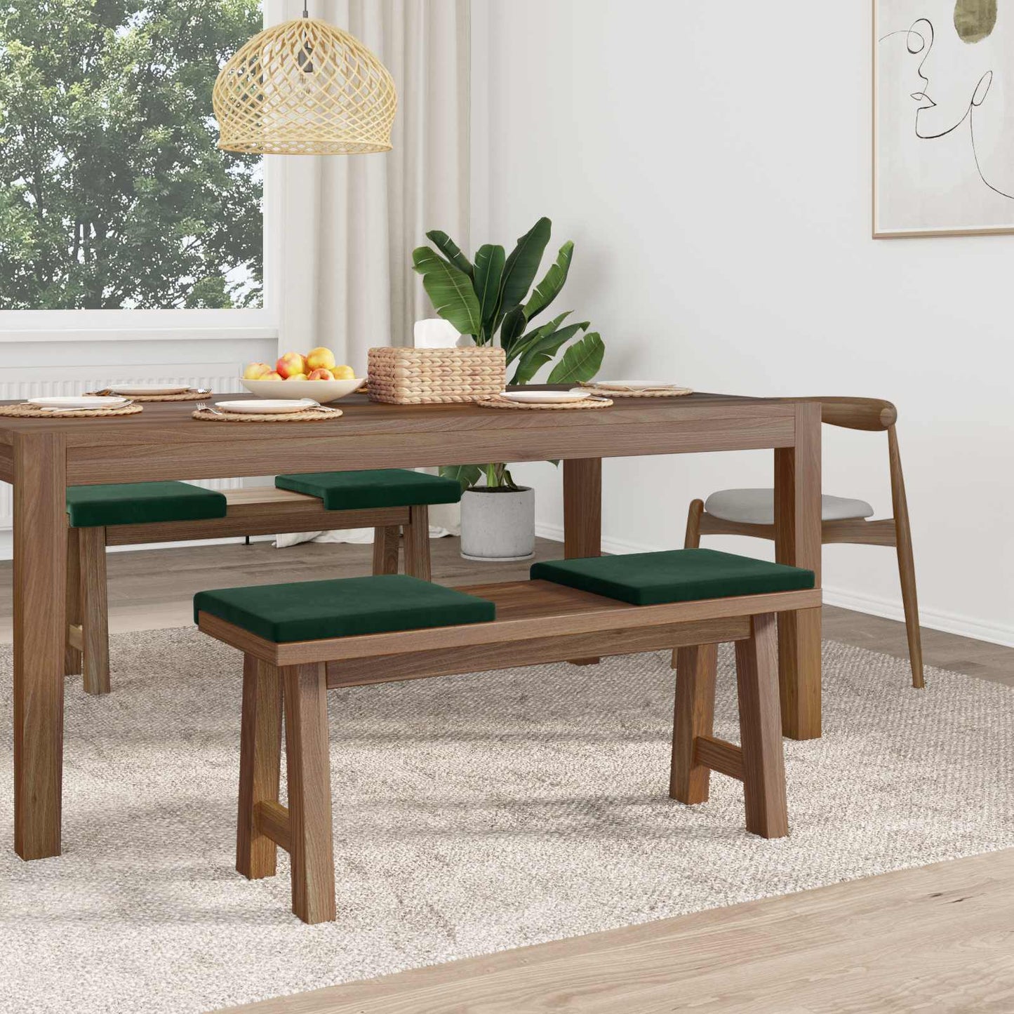 vidaXL Bench Cushion 4 pcs Velvet Dark Green Depth 35 cm