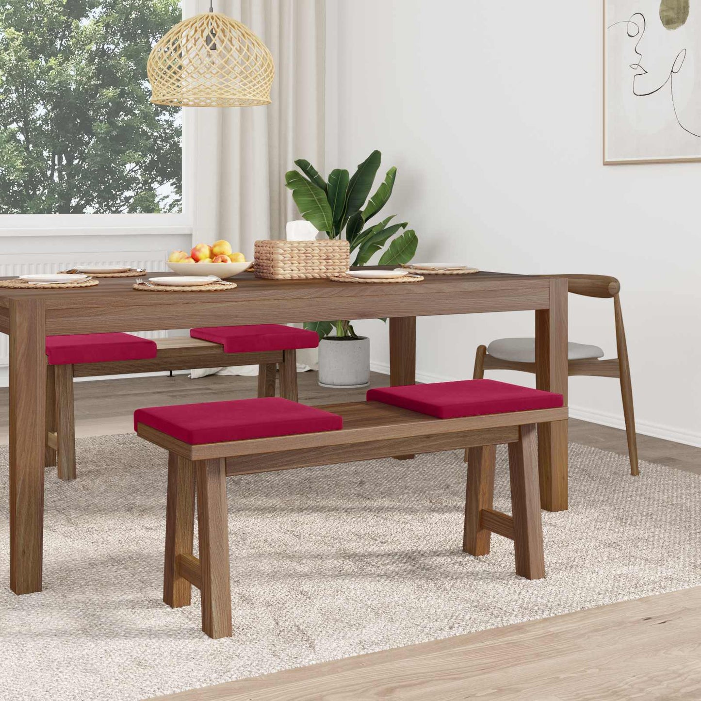vidaXL Bench Cushion 4 pcs Velvet Wine Red Depth 35 cm