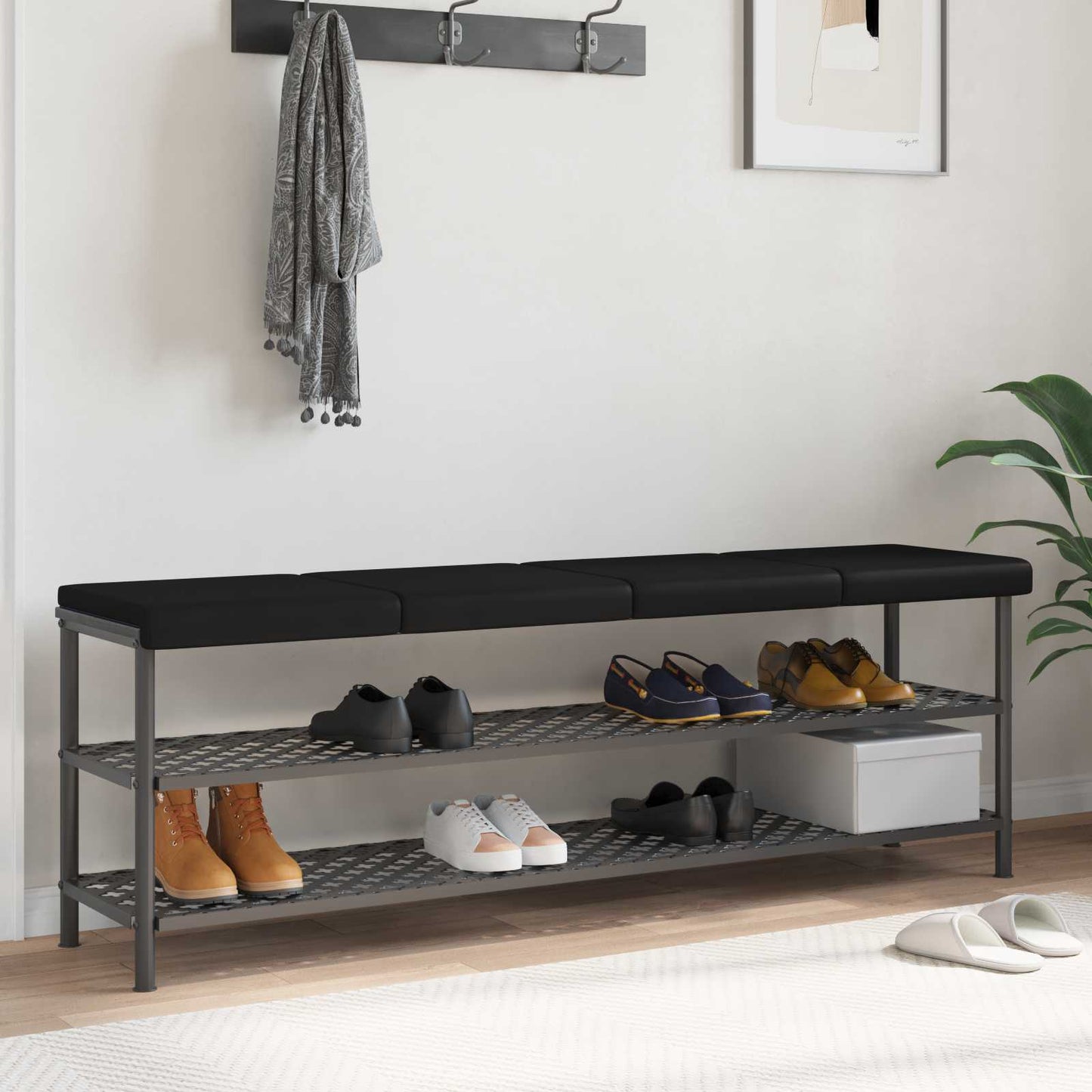 vidaXL Bench Cushion 4 pcs Faux Leather Black Depth 35 cm