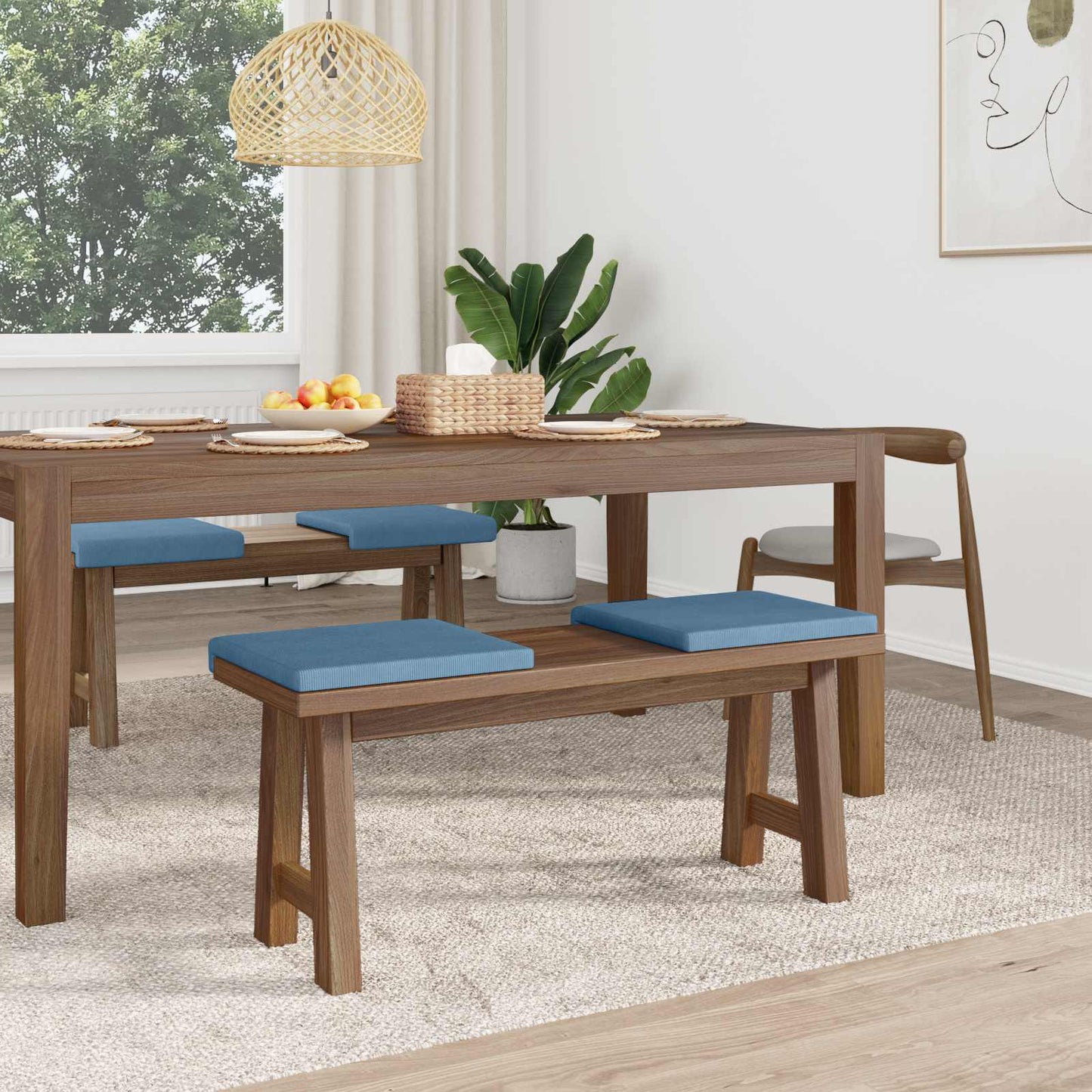 vidaXL Bench Cushion 4 pcs Corduroy Blue Depth 35 cm