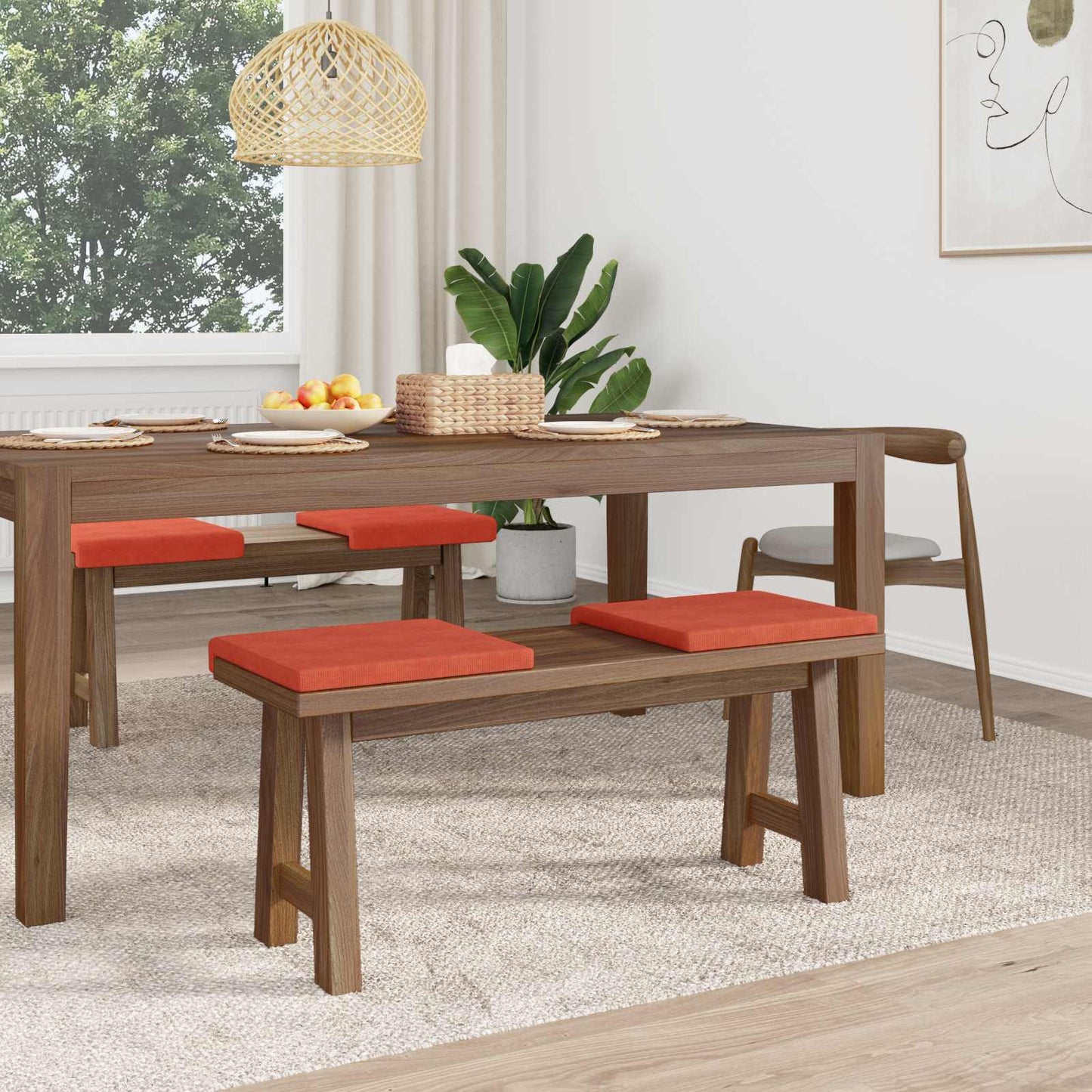 vidaXL Bench Cushion 4 pcs Corduroy Red Orange Depth 35 cm
