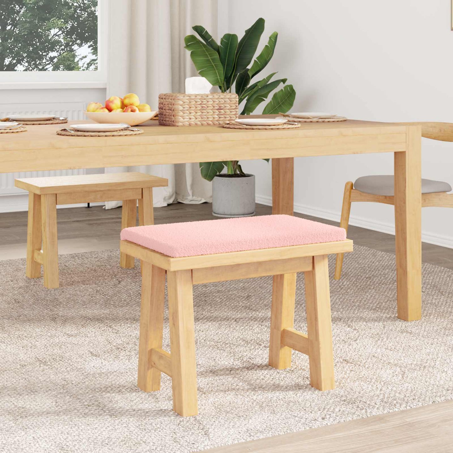 vidaXL Bench Cushion Sherpa Fabric Pink Depth 35 cm