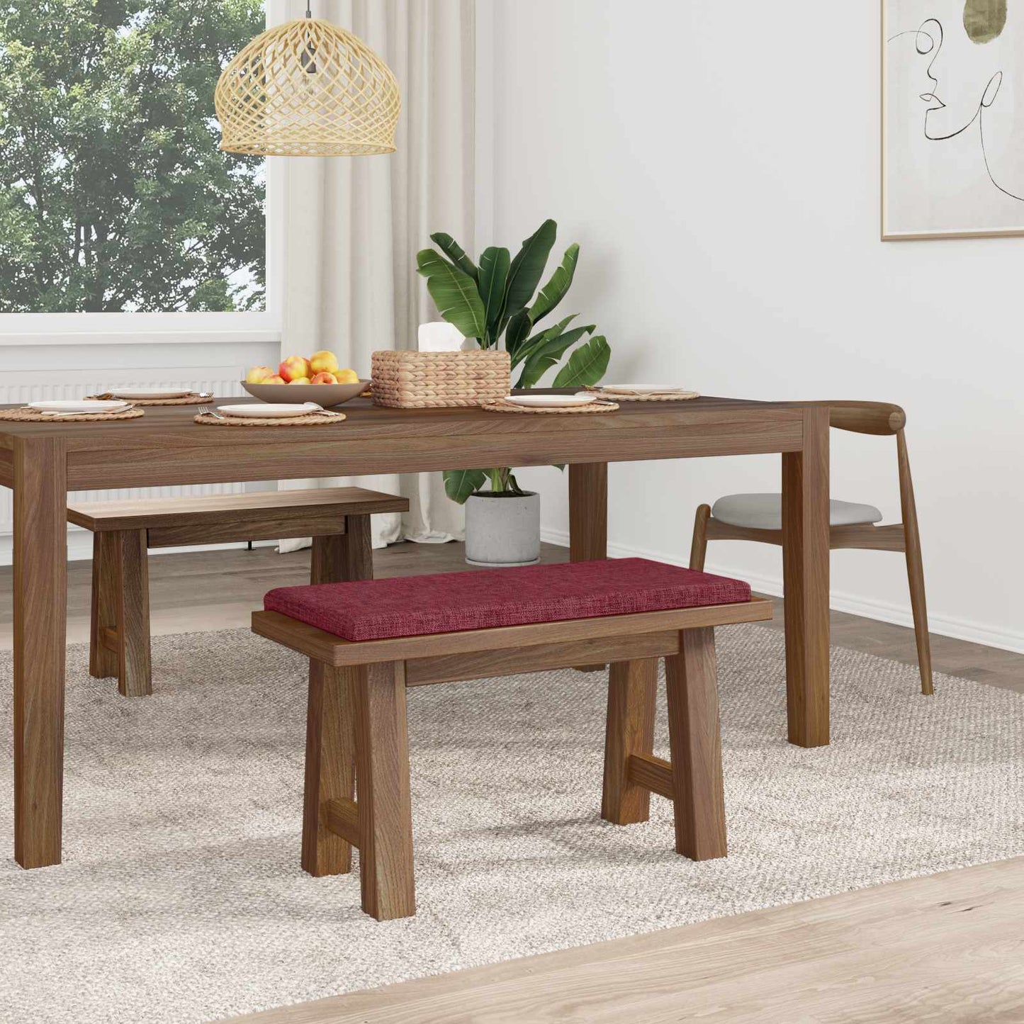 vidaXL Bench Cushion Fabric Wine Red Depth 35 cm