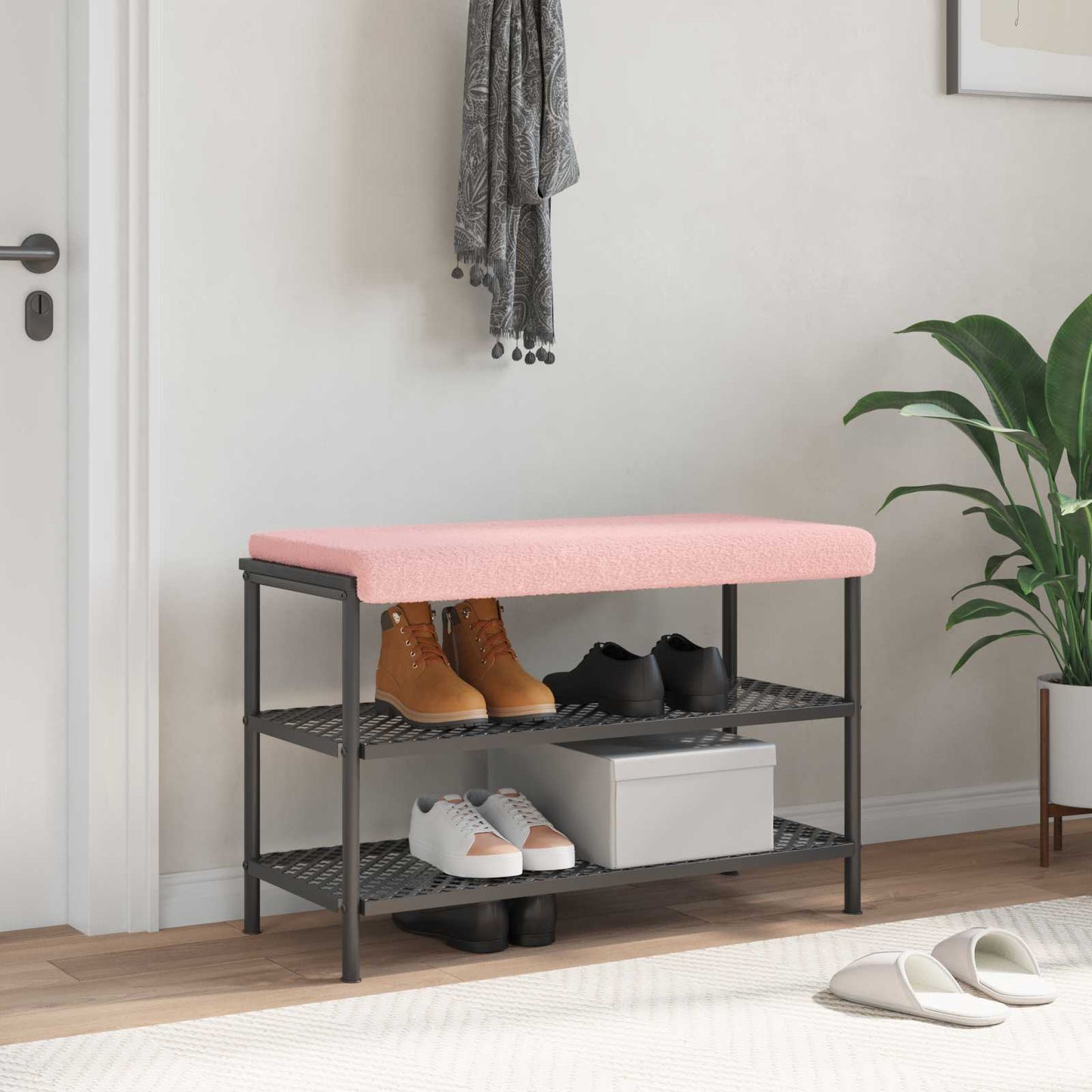 vidaXL Bench Cushion Sherpa Fabric Pink Depth 35 cm