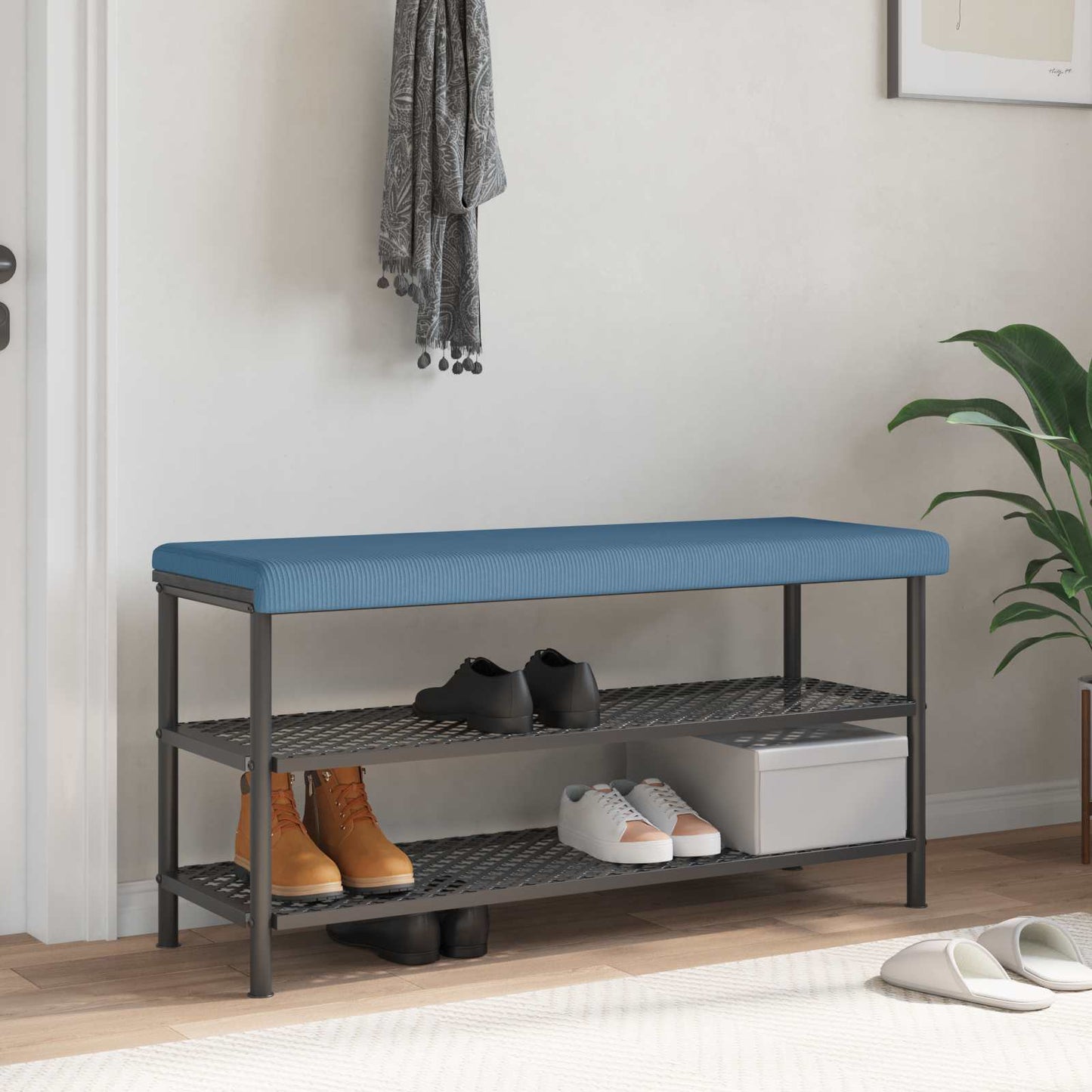 vidaXL Bench Cushion Corduroy Blue Depth 35 cm