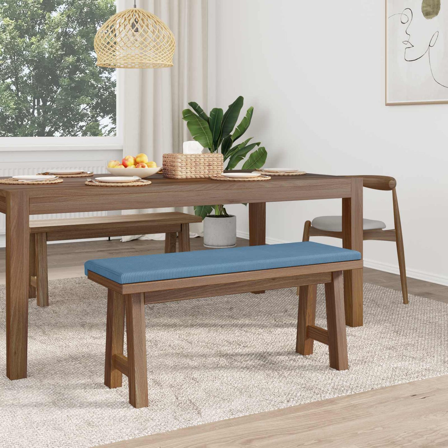 vidaXL Bench Cushion Corduroy Blue Depth 35 cm