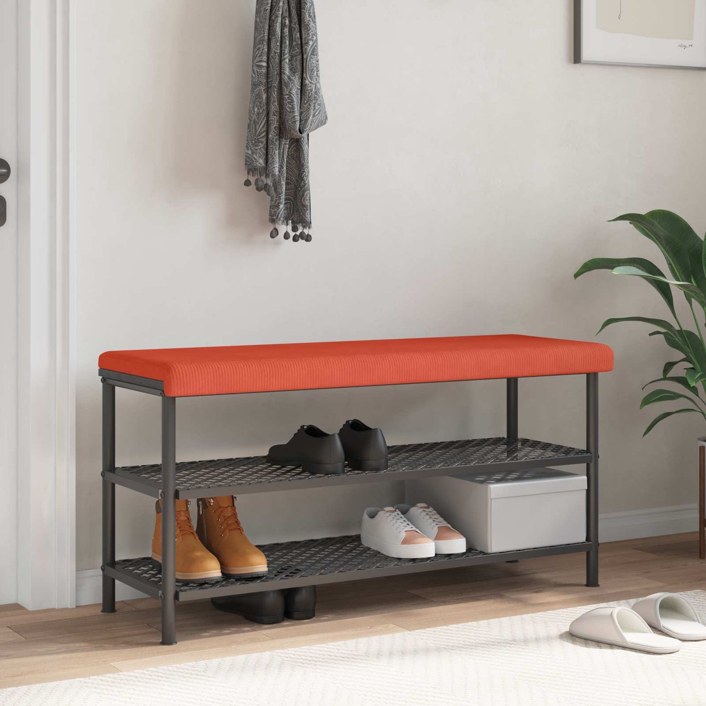 vidaXL Bench Cushion Corduroy Red Orange Depth 35 cm
