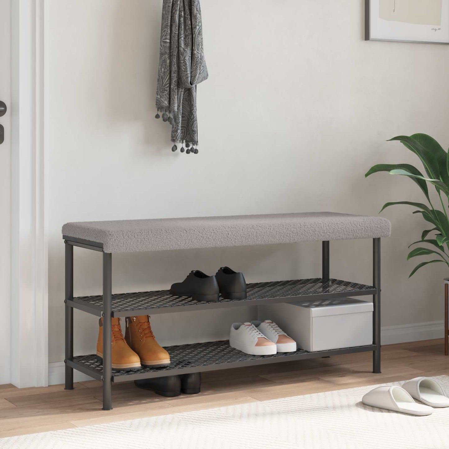 vidaXL Bench Cushion Sherpa Fabric Light Grey Depth 35 cm