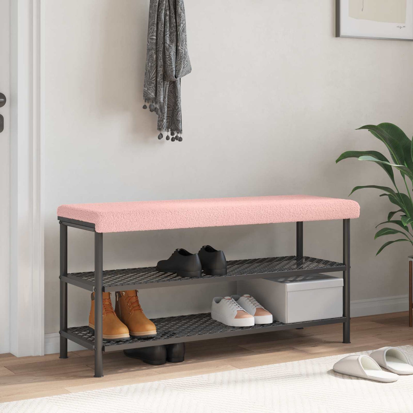 vidaXL Bench Cushion Sherpa Fabric Pink Depth 35 cm