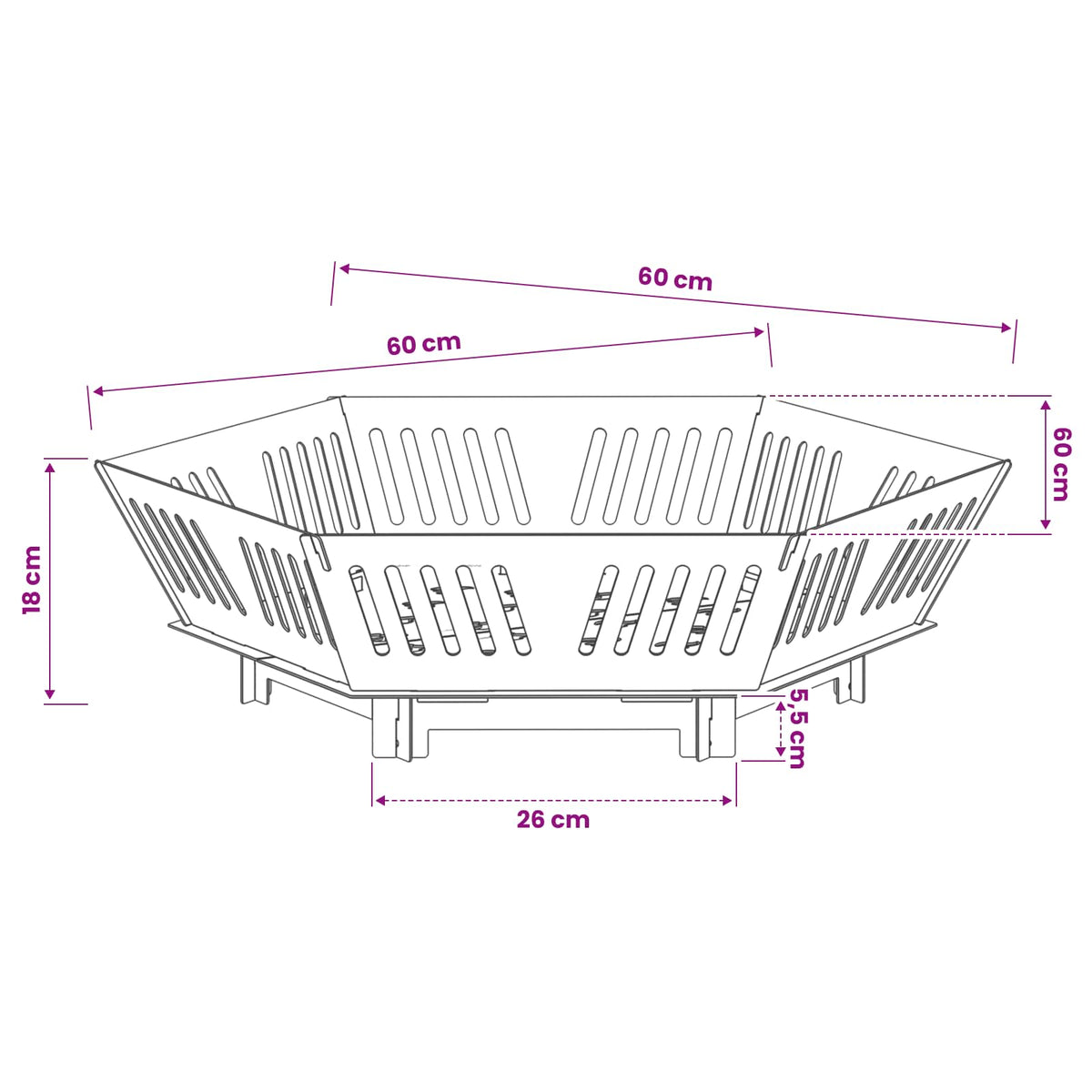 vidaXL Fire Pit Black 60 x 60 x 18 cm Steel