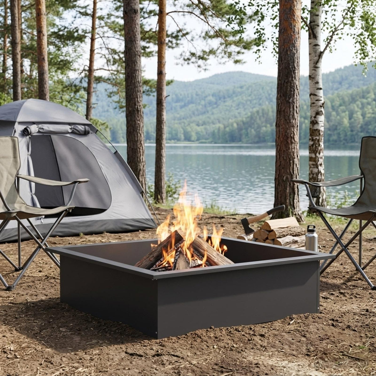 vidaXL Fire Pit Ring Black 80 x 80 x 25 cm Steel
