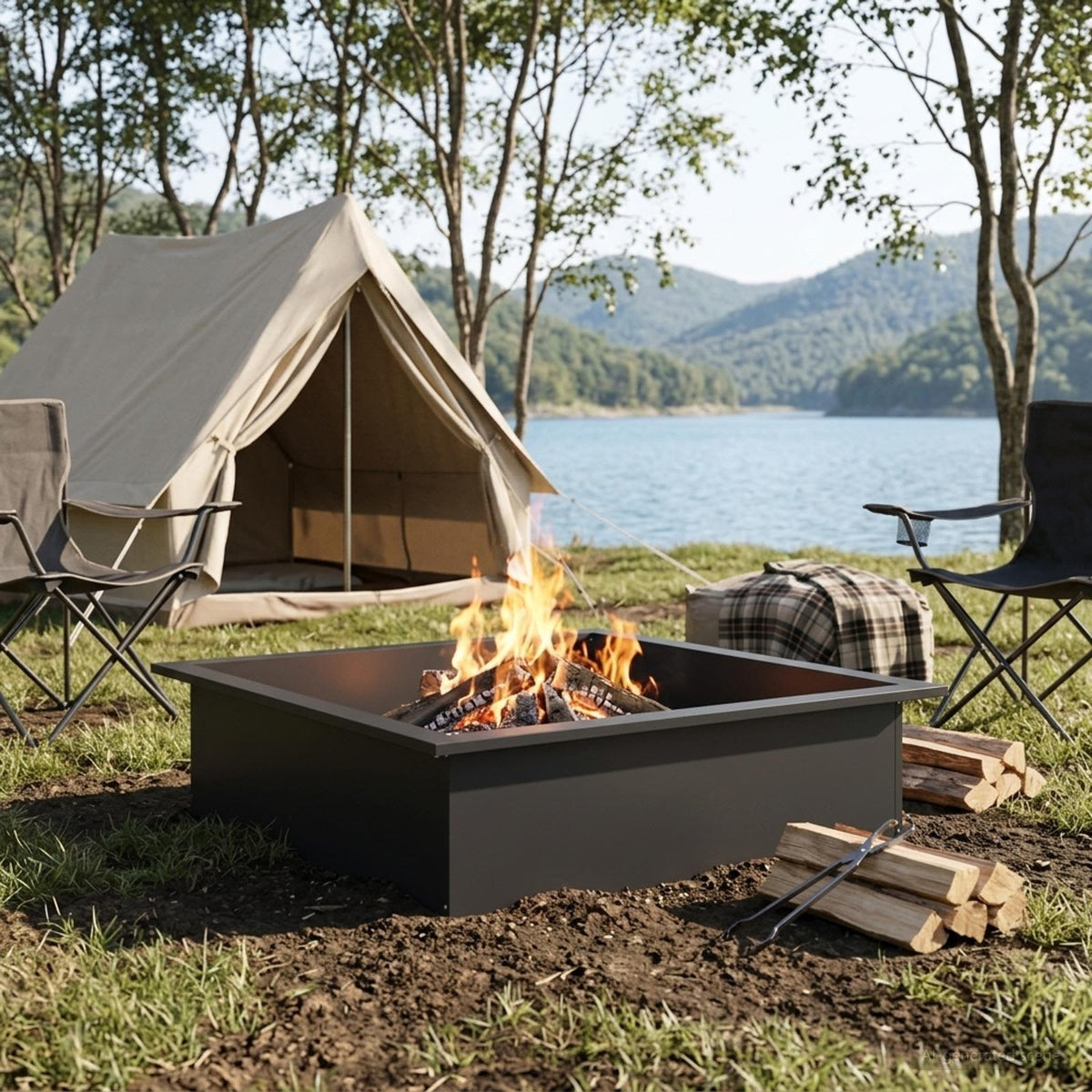 vidaXL Fire Pit Ring Black 90 x 90 x 25 cm Steel