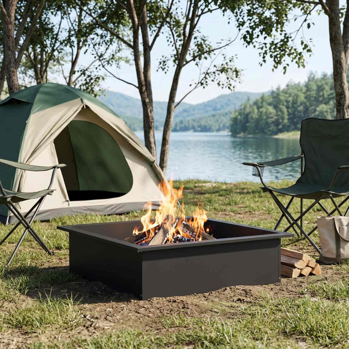 vidaXL Fire Pit Ring Black 100 x 100 x 25 cm Steel