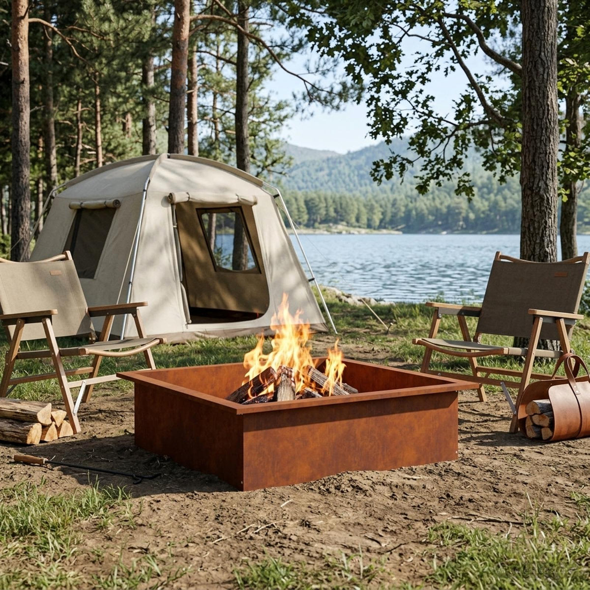 vidaXL Fire Pit Ring Rusty 100 x 100 x 25 cm Weathering Steel