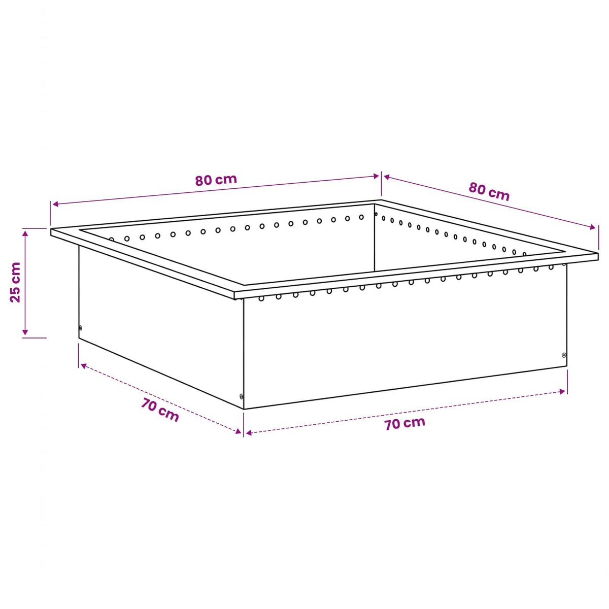 vidaXL Fire Pit Ring Black 80 x 80 x 25 cm Steel