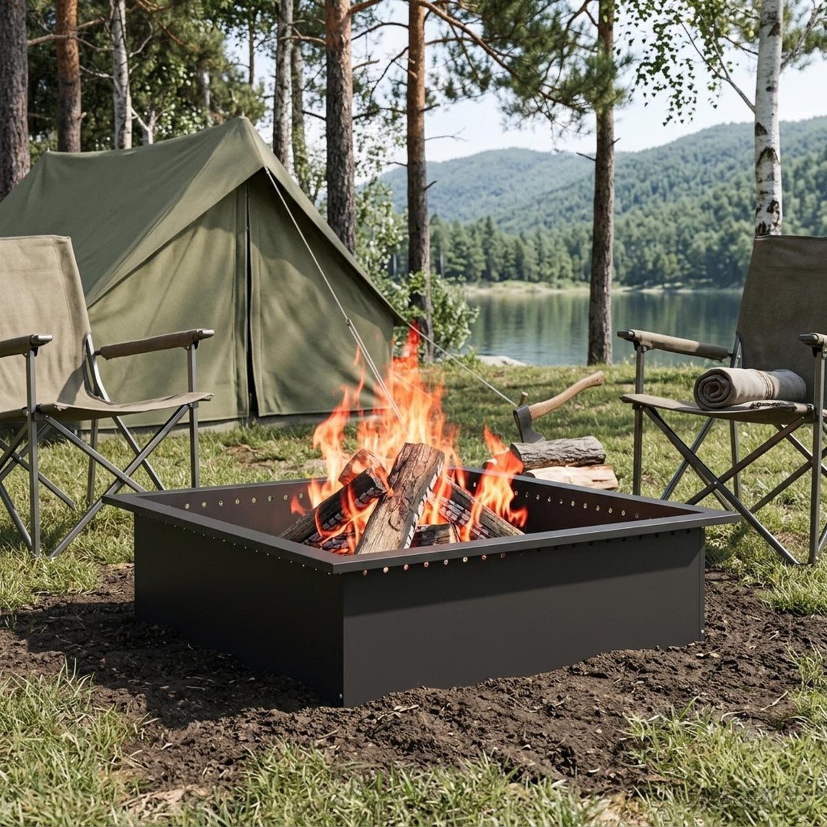 vidaXL Fire Pit Ring Black 90 x 90 x 25 cm Steel