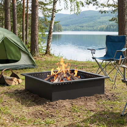 vidaXL Fire Pit Ring Black 100 x 100 x 25 cm Steel