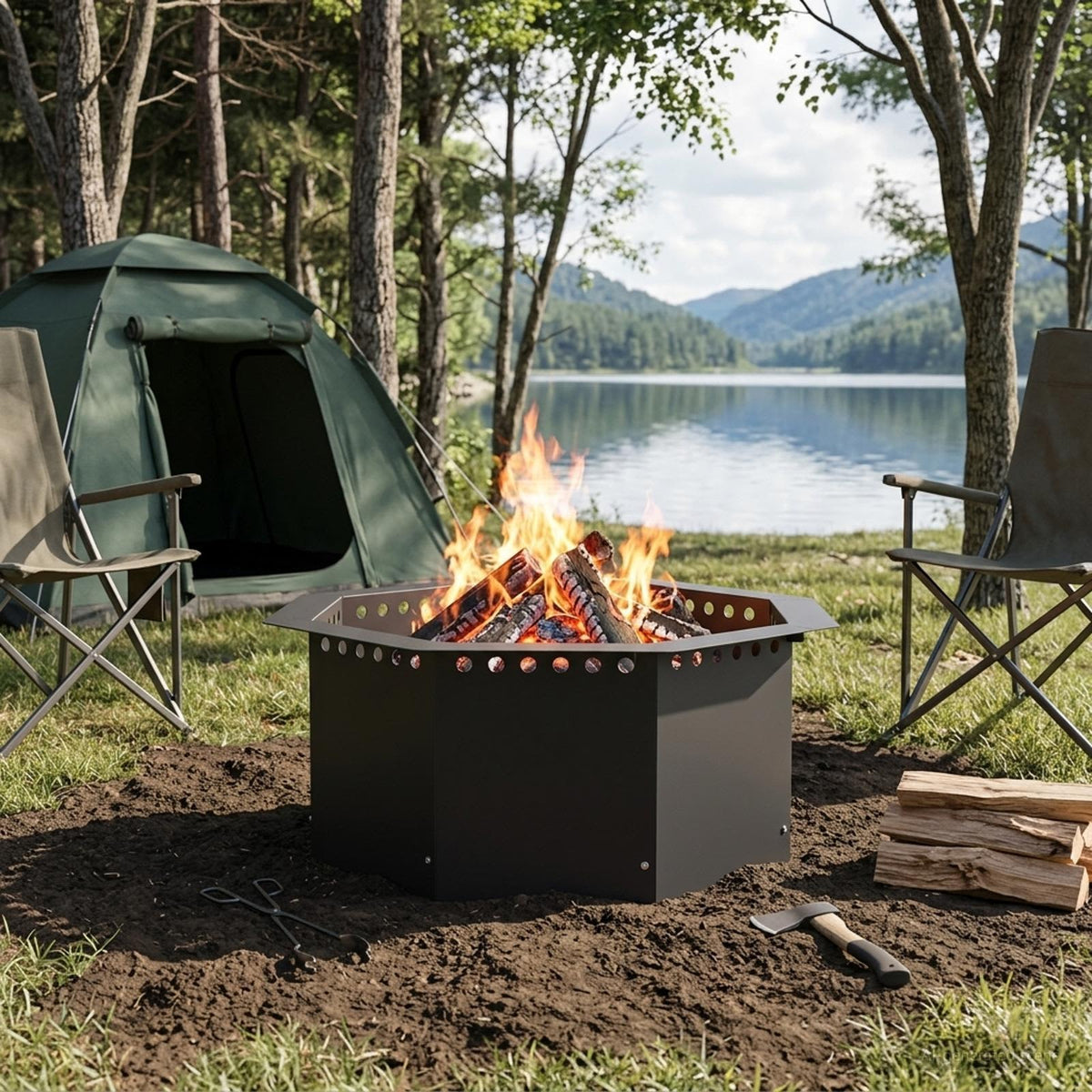 vidaXL Fire Pit Ring Black 60 x 60 x 25 cm Steel