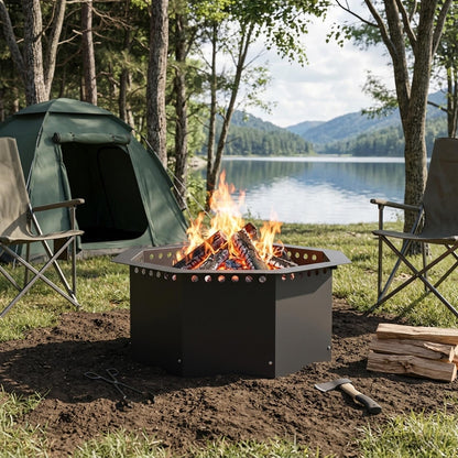 vidaXL Fire Pit Ring Black 60 x 60 x 25 cm Steel