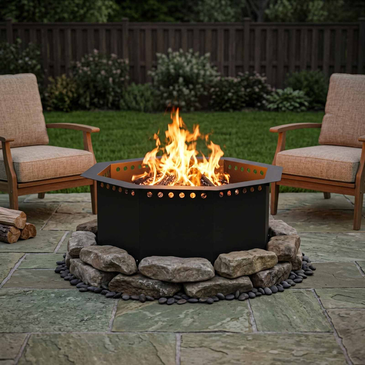 vidaXL Fire Pit Ring Black 60 x 60 x 25 cm Steel
