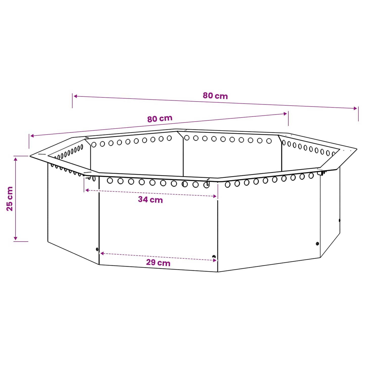 vidaXL Fire Pit Ring Black 80 x 80 x 25 cm Steel