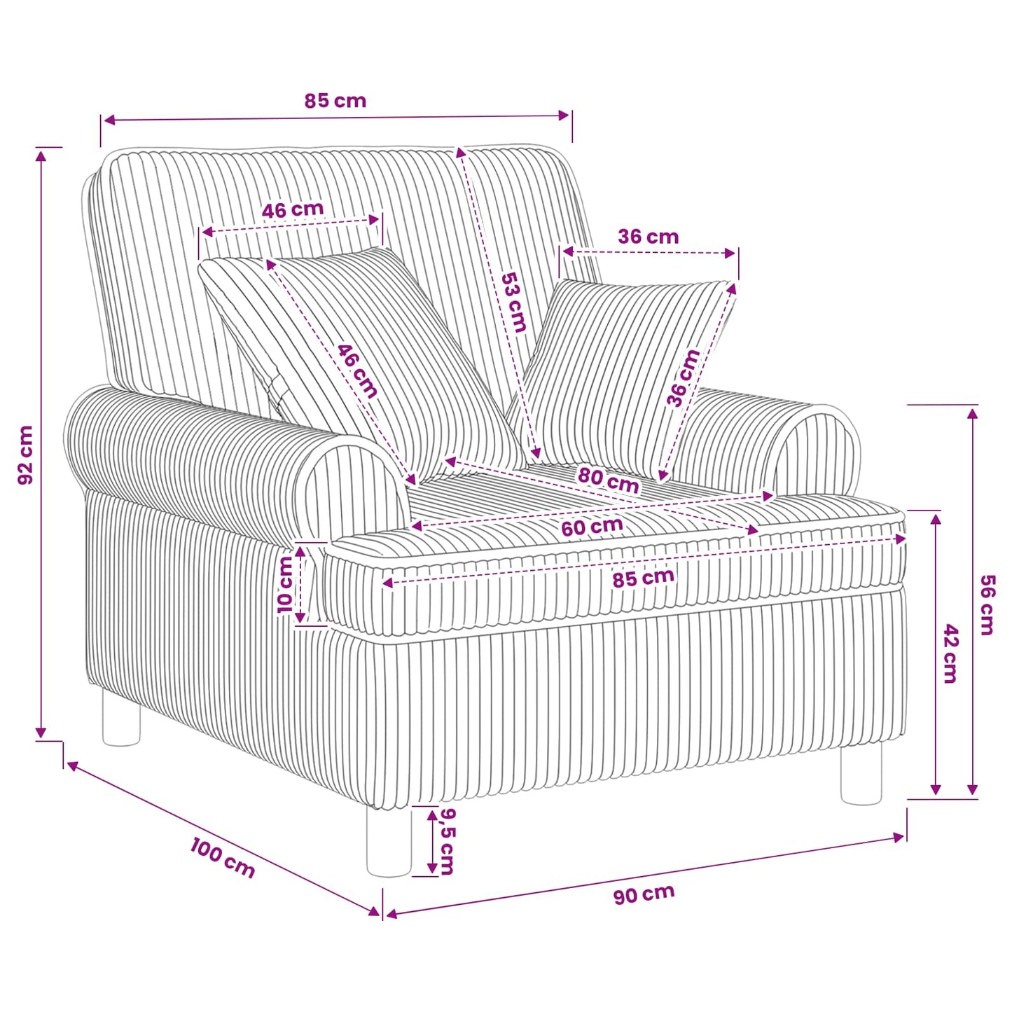 vidaXL XL Armchair with Cushions Dark Grey 1.5 Lines Fabric