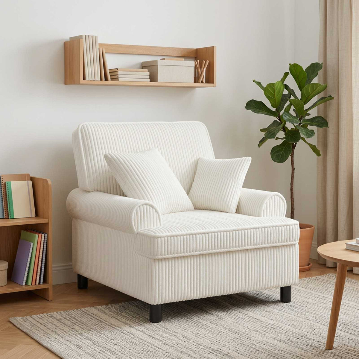 vidaXL XL Armchair with Cushions Cream 1.5 Lines Fabric