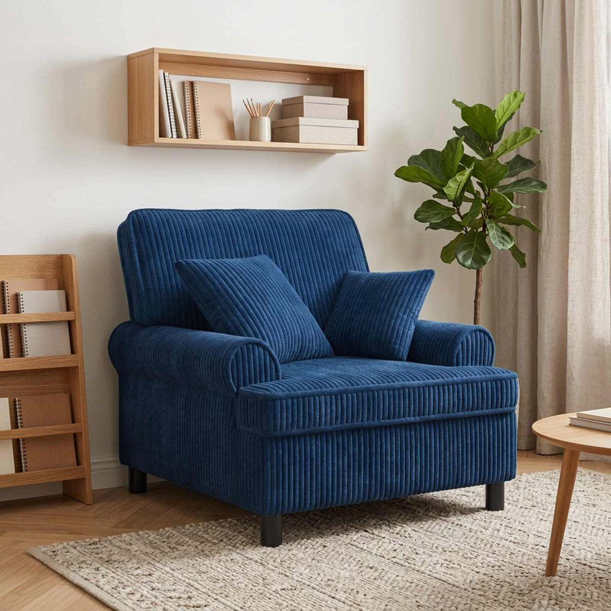 vidaXL XL Armchair with Cushions Navy 1.5 Lines Fabric