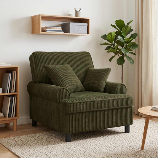 vidaXL XL Armchair with Cushions Green 1.5 Lines Fabric