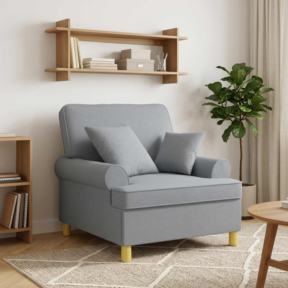 vidaXL XL Armchair with Cushions Light Grey Fabric