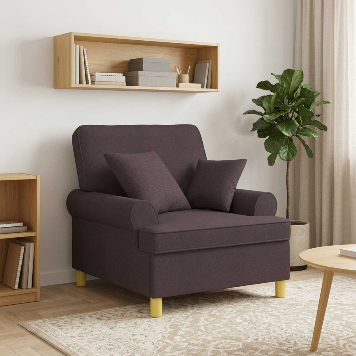 vidaXL XL Armchair with Cushions Dark Brown Fabric