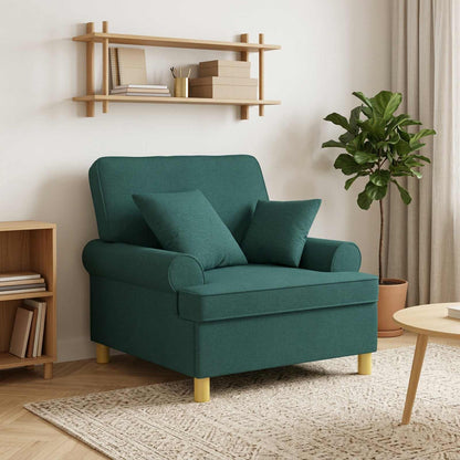 vidaXL XL Armchair with Cushions Dark Green Fabric