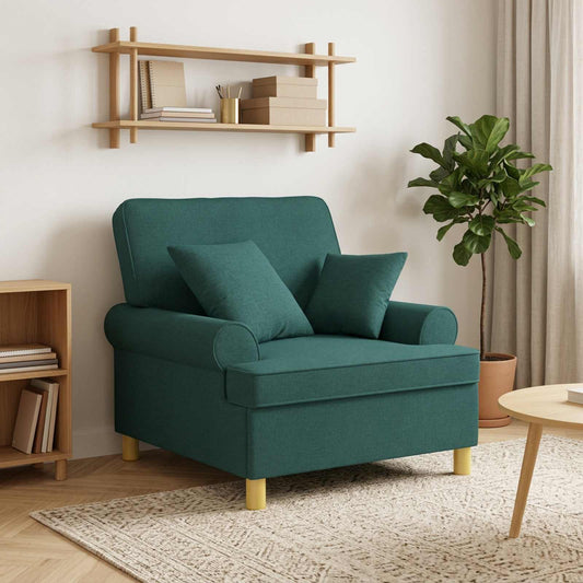 vidaXL XL Armchair with Cushions Dark Green Fabric