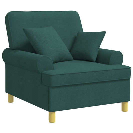 vidaXL XL Armchair with Cushions Dark Green Fabric