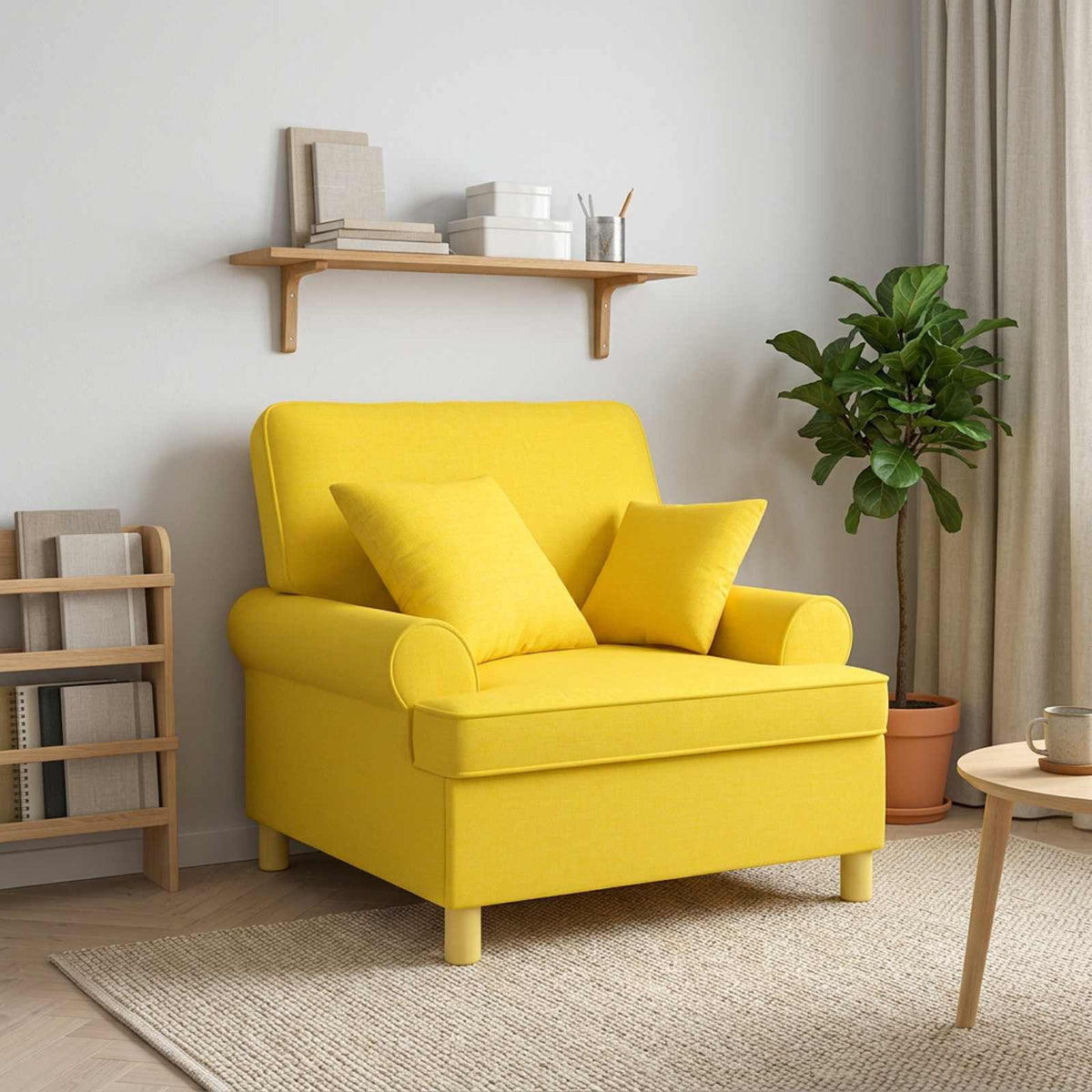 vidaXL XL Armchair with Cushions Light Yellow Fabric