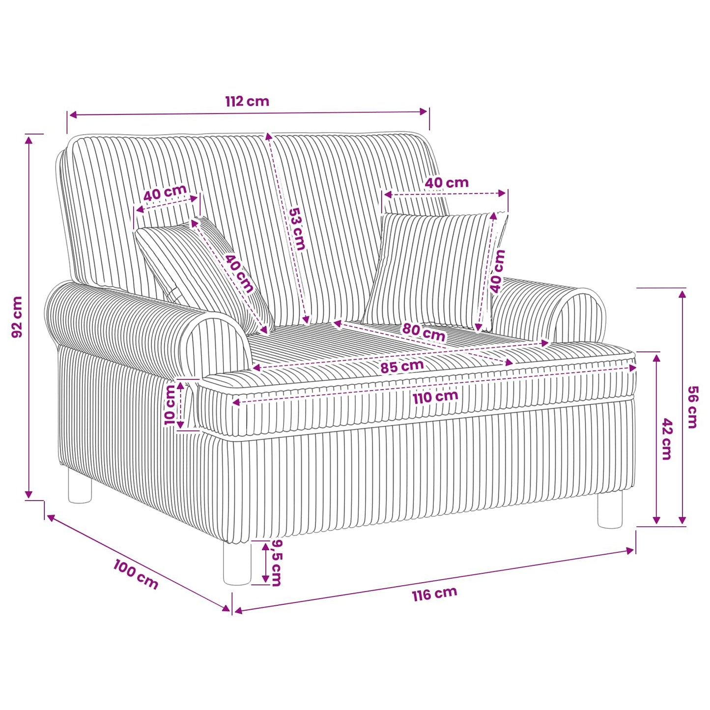 vidaXL XXL Armchair with Cushions Dark Grey 1.5 Lines Fabric