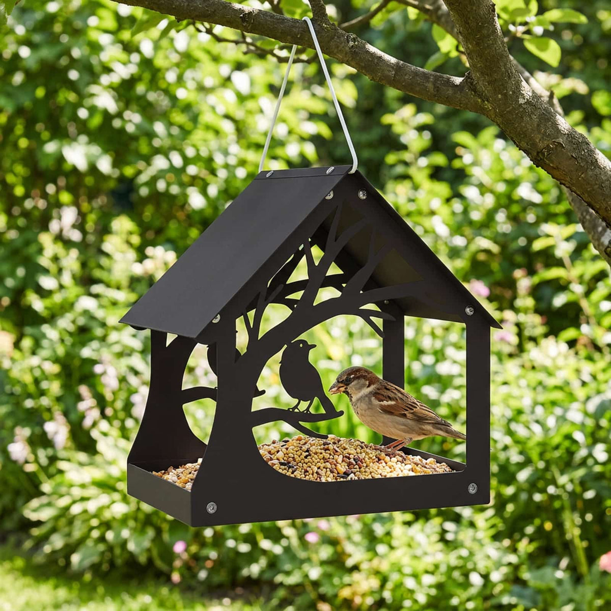 vidaXL Hanging Bird Feeder Steel Black