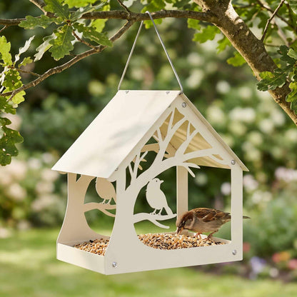 vidaXL Hanging Bird Feeder Steel White